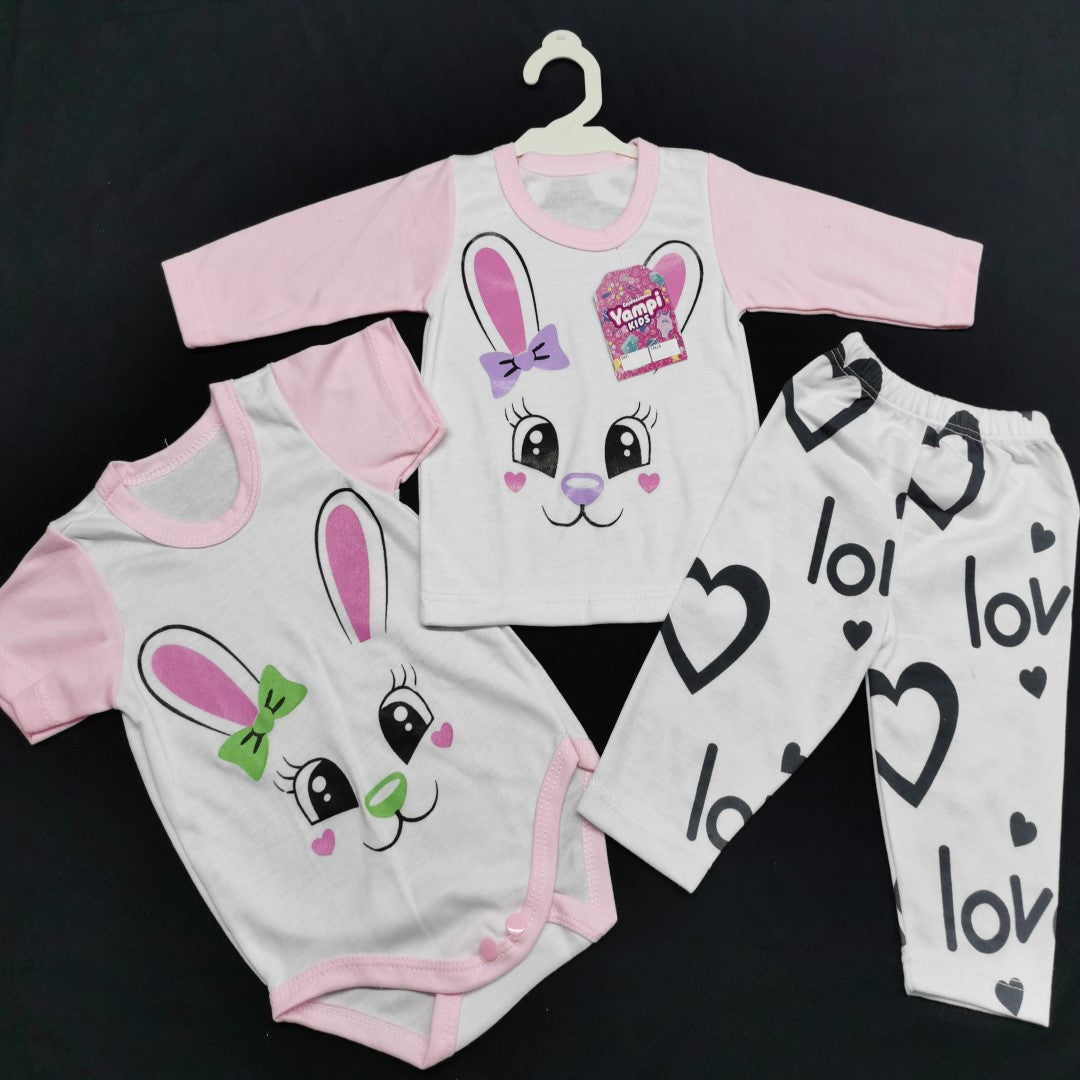 conjunto 1er dia rosado carita coneja